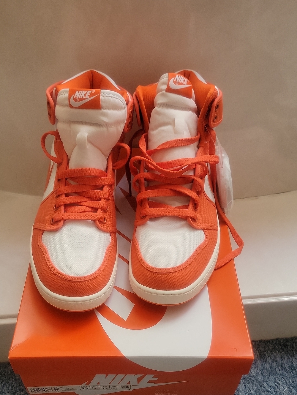 Nike Mens High-Top Sneakers in Orange and White